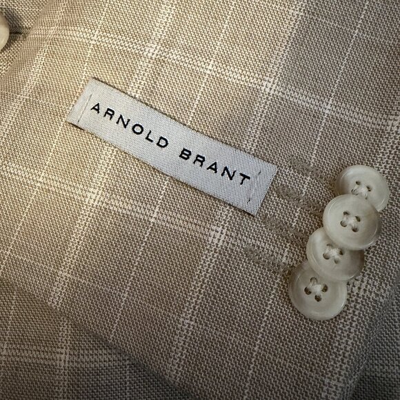 Arnold Brant Bamboo Blend Windowpane Plaid Beige 2 Btn 2 Vent Blazer Size 38 S - Picture 6 of 11